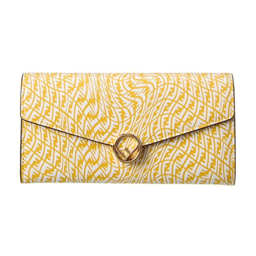 Fendi Fendi F is Fendi Yellow Leather Vertigo Print Long Wallet Yellow Leather Never worn - Front View