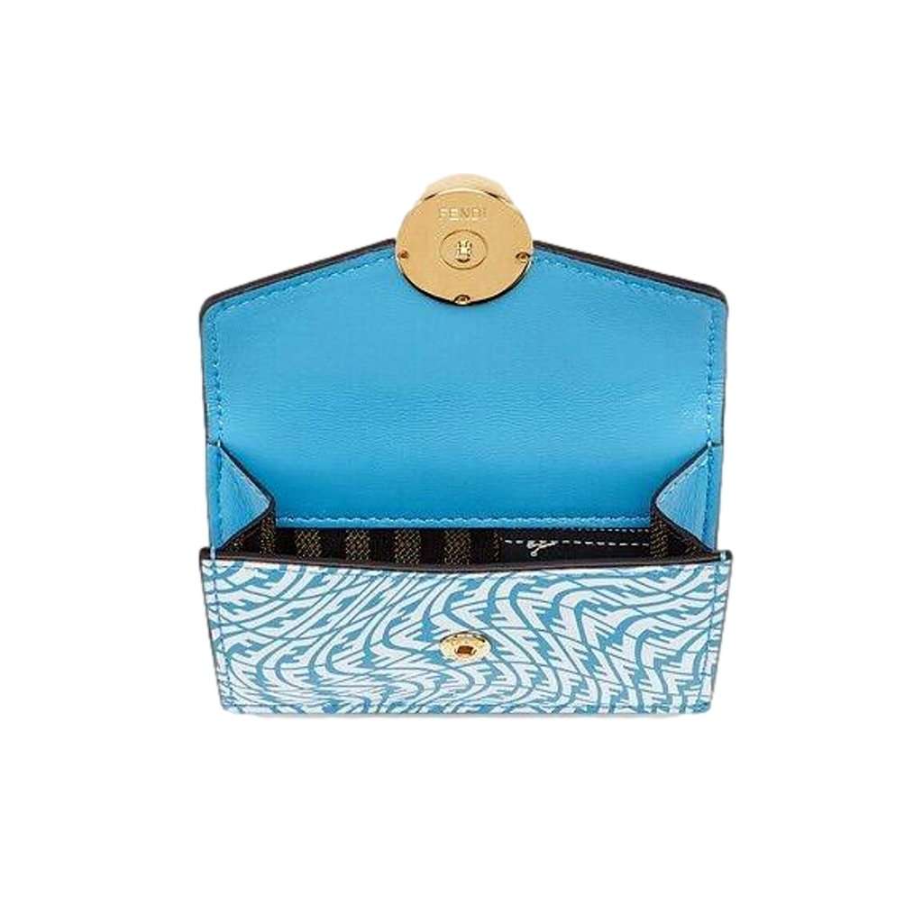 Fendi Fendi F is Fendi Cyber Blue Leather Vertigo Print Small Trifold Wallet Blue Leather Never worn - Inside View