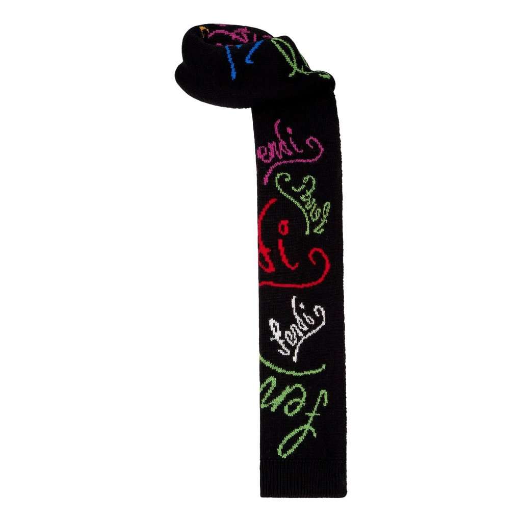 Fendi Fendi x Noel Felding Motif Nero Woven Wool Scarf Black Wool Never worn - Front View