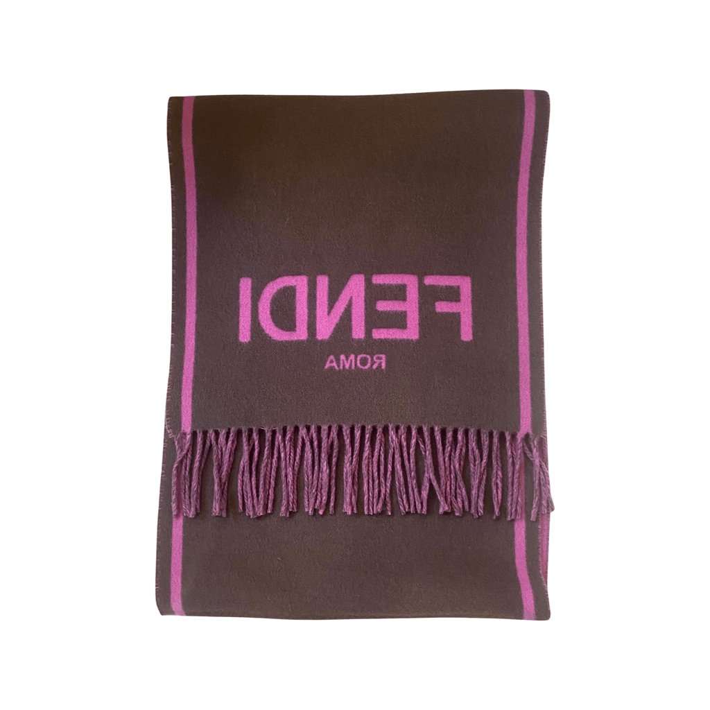 Fendi Fendi Roma Cashmere Scarf Purple Grey Logo Purple Wool Never worn - Back View