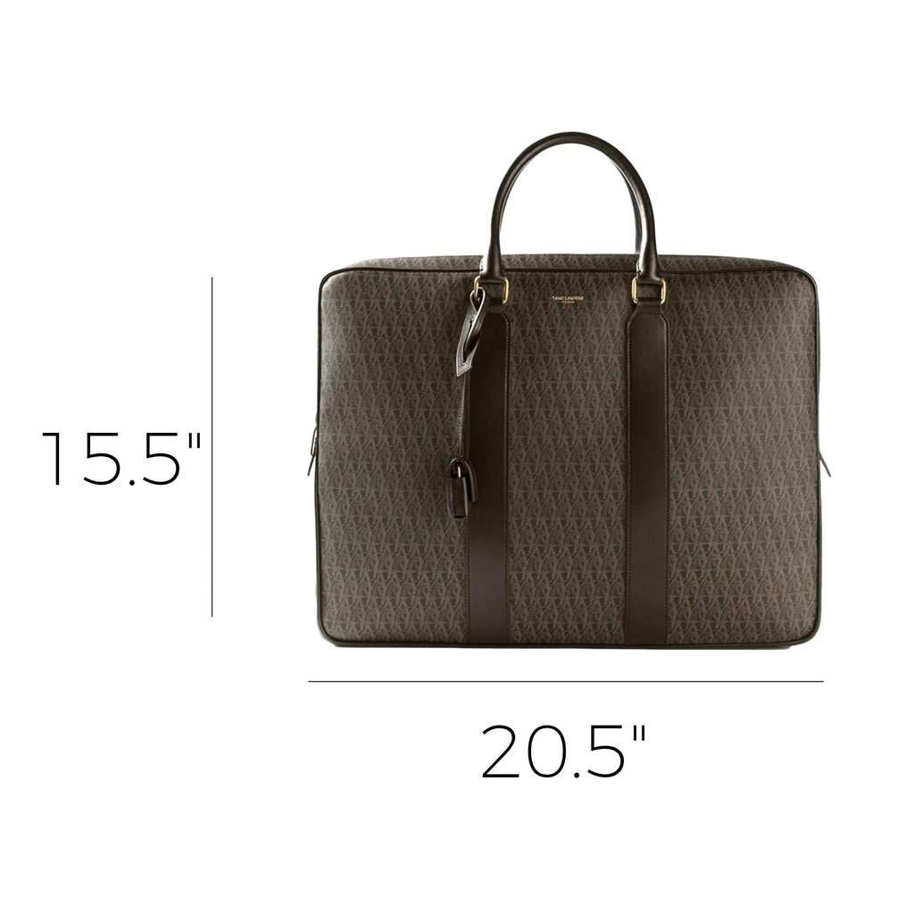Saint Laurent Saint Laurent Monogram Large Luggage Case Bag Dark Brown Coated Canvas Black Leather Never worn - Back View