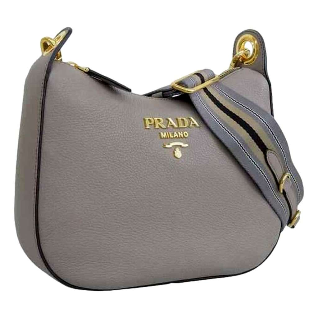 Prada Prada Vitello Phenix Zippered Messenger Hobo Grey Leather Shoulder Bag Grey Leather Never worn - Front View