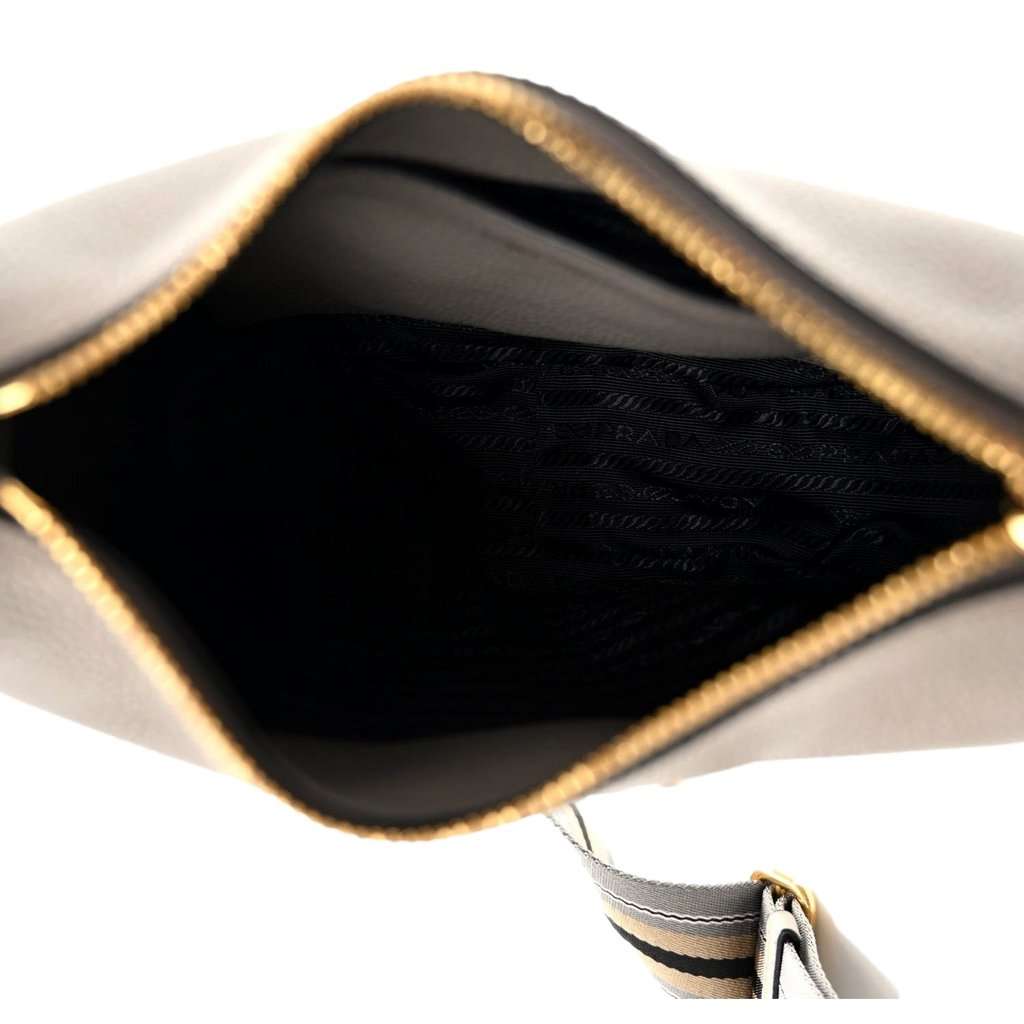 Prada Prada Vitello Phenix Zippered Messenger Hobo Grey Leather Shoulder Bag Grey Leather Never worn - Model View