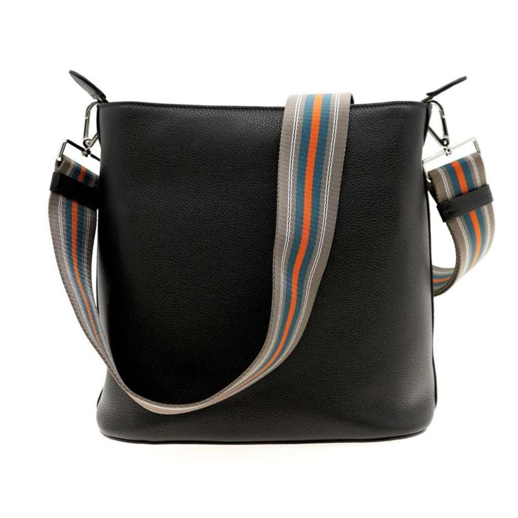Prada Prada Vitello Phenix Black Leather Web Strap Crossbody Bucket Bag Black Leather Never worn - Model View