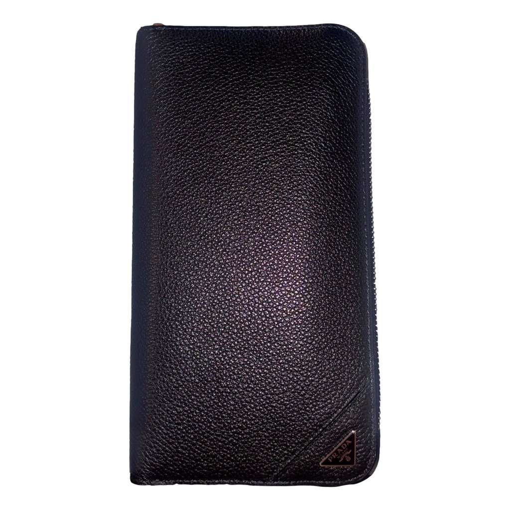 Prada Prada Vitello Micro Grain Long Black Zip Around Continental Wallet Triangle Logo Black Leather Never worn - Back View