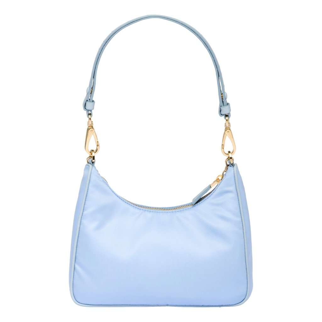 Prada Prada 2Way Tessuto Nylon and Ostrich Leather Shoulder Handbag in Cielo Blue Blue Leather Never worn - Back View