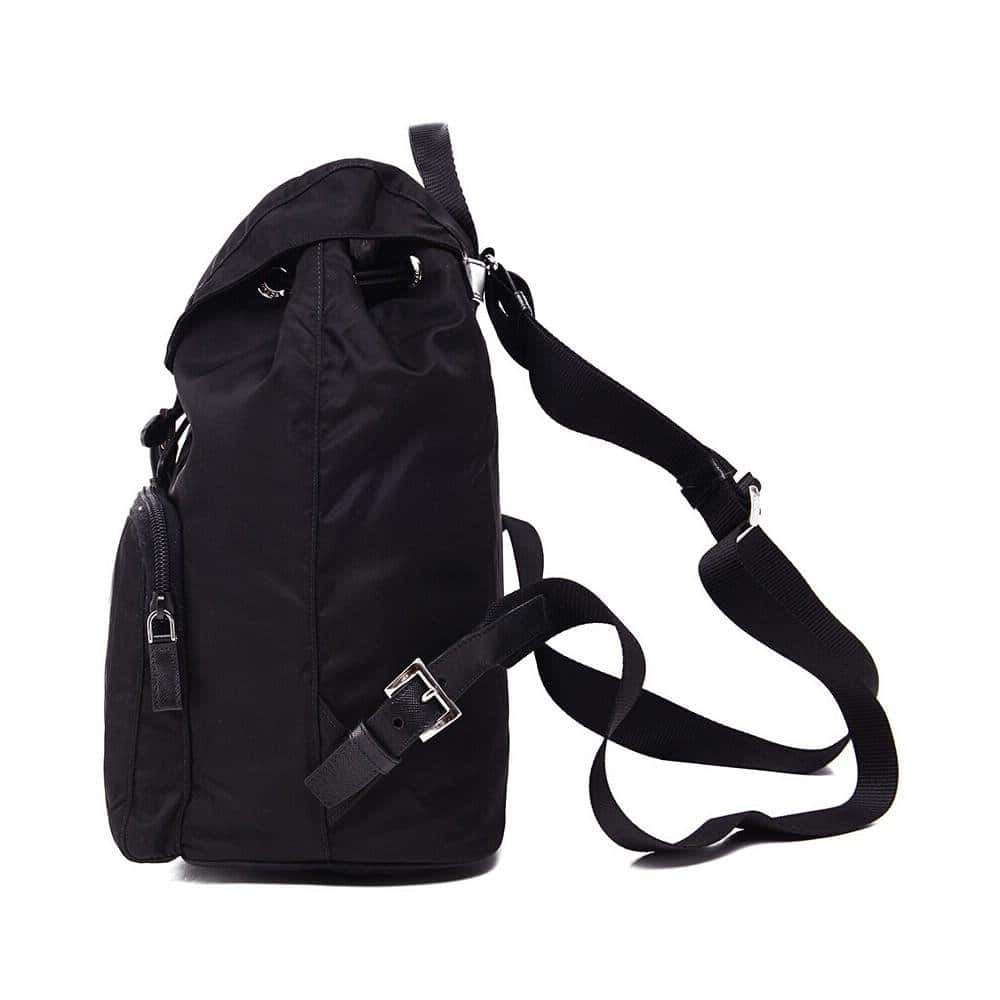 Prada Prada Re-Nylon and Saffiano Leather Trim Medium Drawstring Rucksack Backpack in Black Black Leather Never worn - Model View