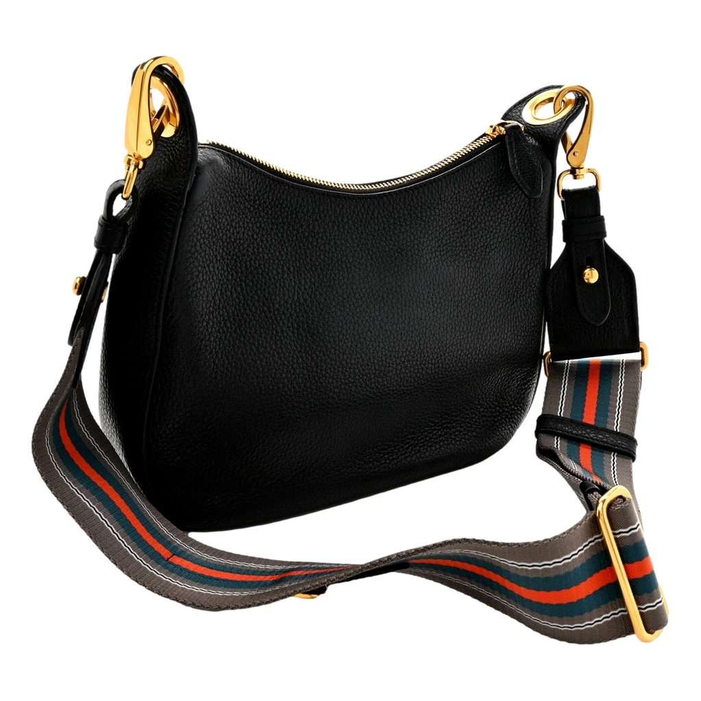 Prada Prada Vitello Phenix Zippered Messenger Hobo Black Leather Shoulder Bag Black Leather Never worn - Back View