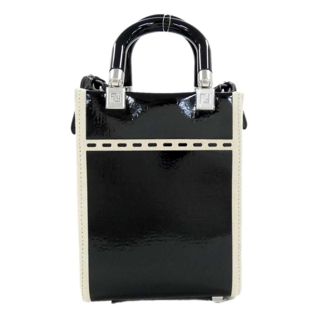 Fendi FENDI FF Mini Bag Shopper Tote Crossbody Bag Leather and Canvas Black Black Leather Never worn - Inside View