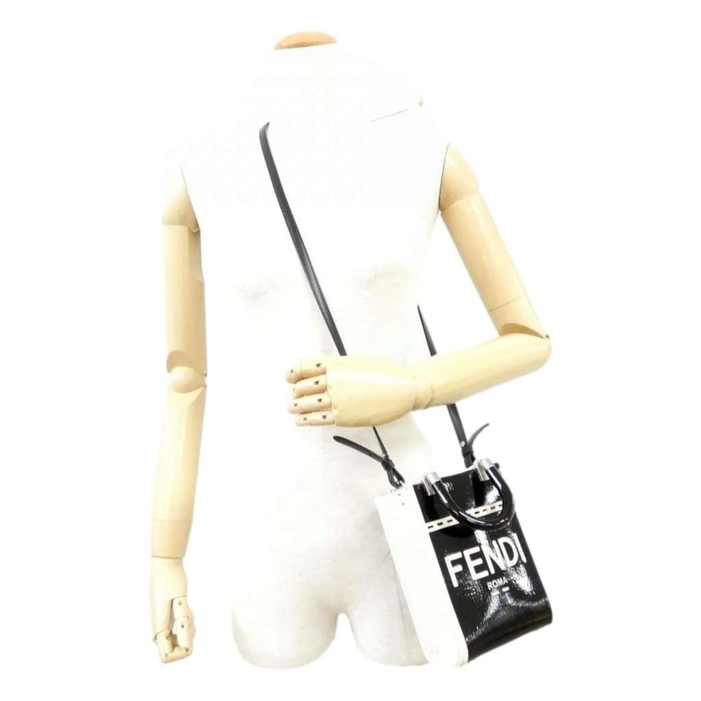 Fendi FENDI FF Mini Bag Shopper Tote Crossbody Bag Leather and Canvas Black Black Leather Never worn - Box View