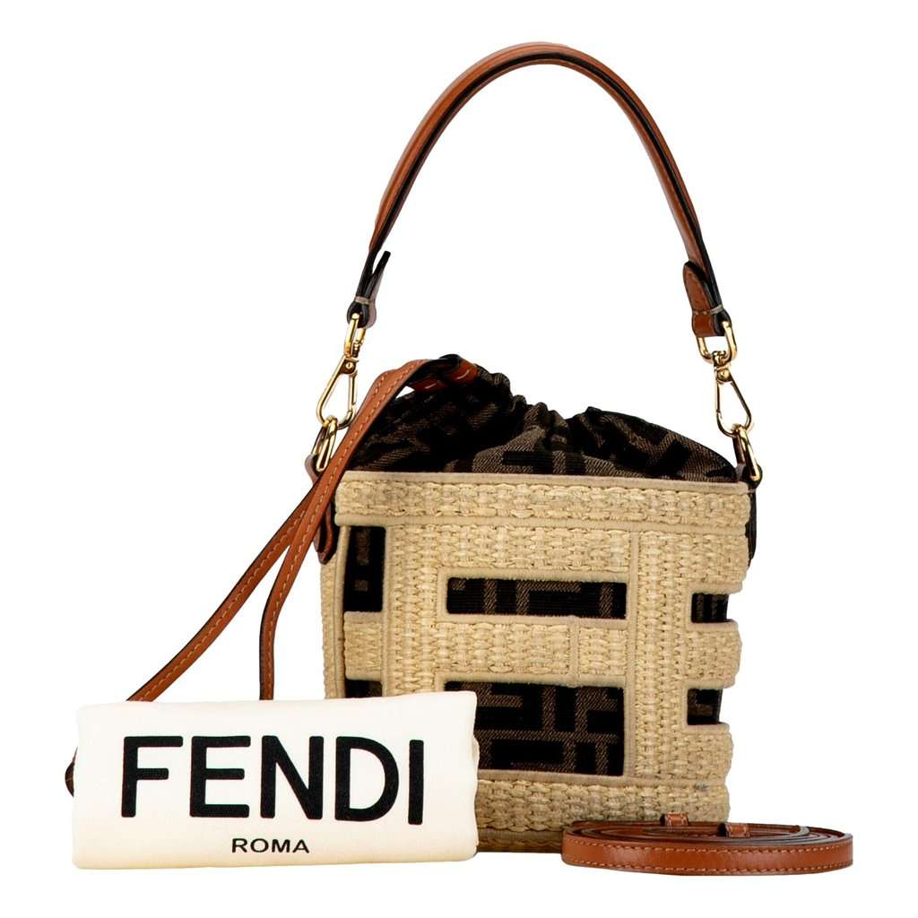 Fendi FENDI Step Out Bucket Bag Mini Canvas and Leather Zucca FF Logo Brown Leather Never worn - Front View