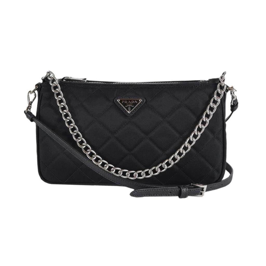 Prada Prada Black Tessuto Nylon Quilted Chain Crossbody Bag MultiColor Never worn - Front View