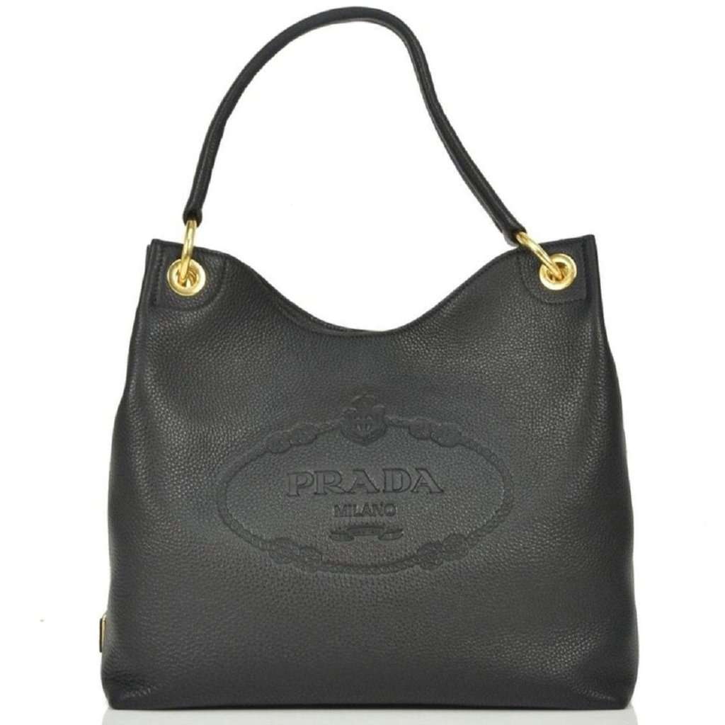 Prada Prada Vitello Phenix Black Leather Embossed Logo Hobo Tote Bag Black Leather Never worn - Back View