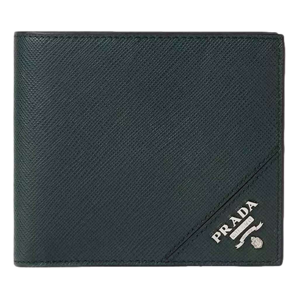 Prada Prada Saffiano Leather Dark Green Bifold Wallet Metal Logo Green Leather Never worn - Front View