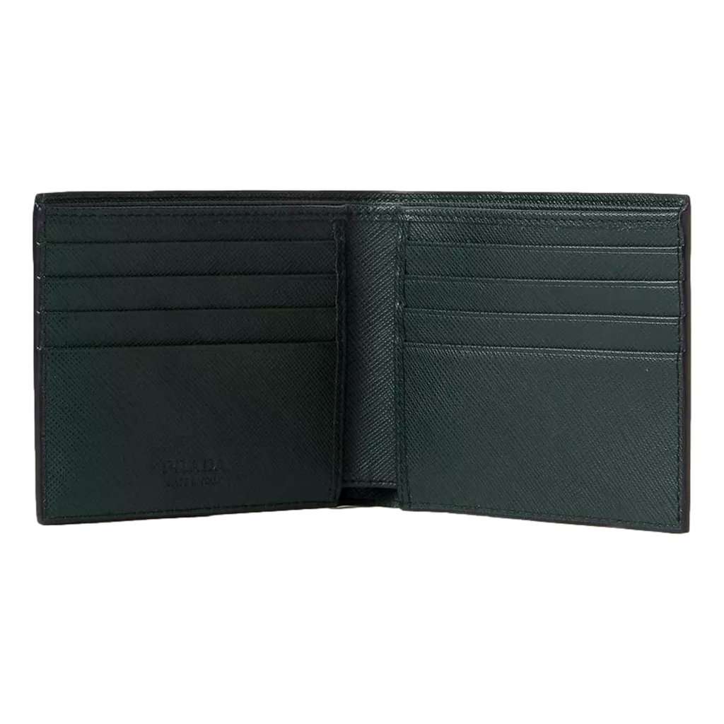 Prada Prada Saffiano Leather Dark Green Bifold Wallet Metal Logo Green Leather Never worn - Back View