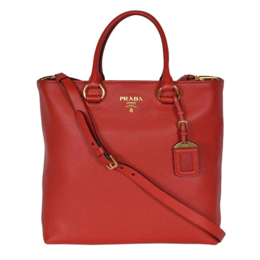 Prada Prada Vitello Phenix Red Leather Shopping Tote Red Leather Never worn - Front View