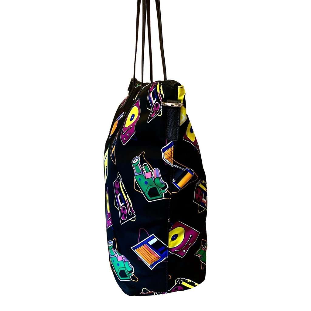 Prada Prada Cassette Print Black Nylon Convertible Shopping Tote Handbag Black Never worn - Inside View