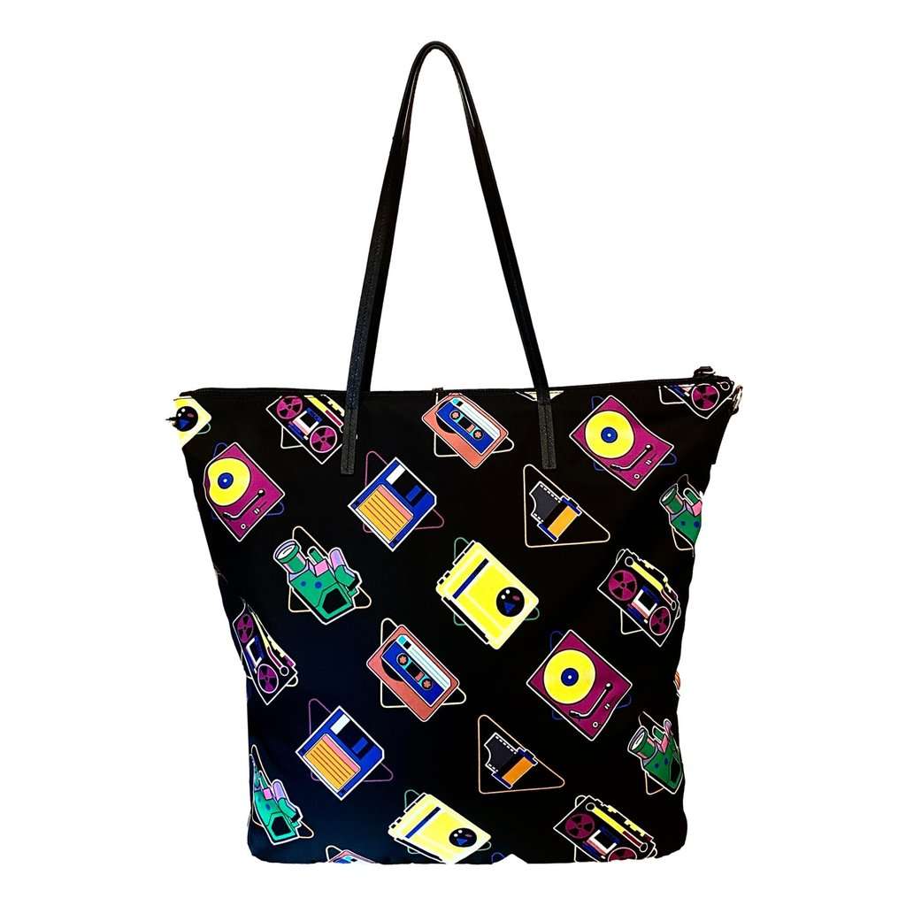 Prada Prada Cassette Print Black Nylon Convertible Shopping Tote Handbag Black Never worn - Model View