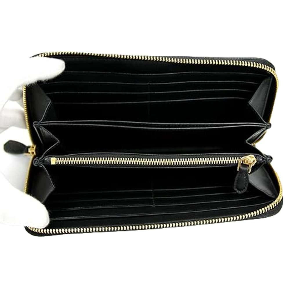 Prada Prada Vitello Move Nero Black Leather Zip Around Long Wallet Gold Triangle Logo Beige Leather Never worn - Model View