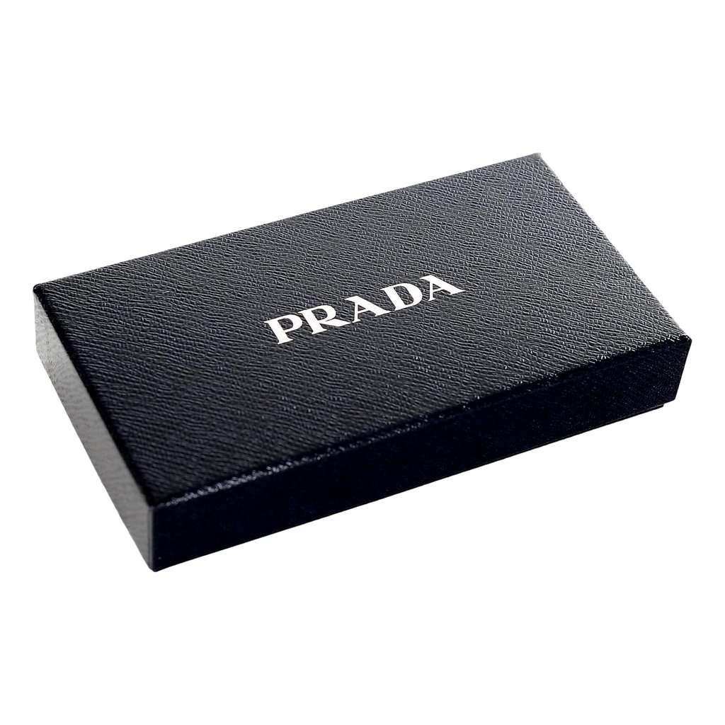 Prada Prada Vitello Move Nero Black Leather Zip Around Long Wallet Gold Triangle Logo Beige Leather Never worn - Box View