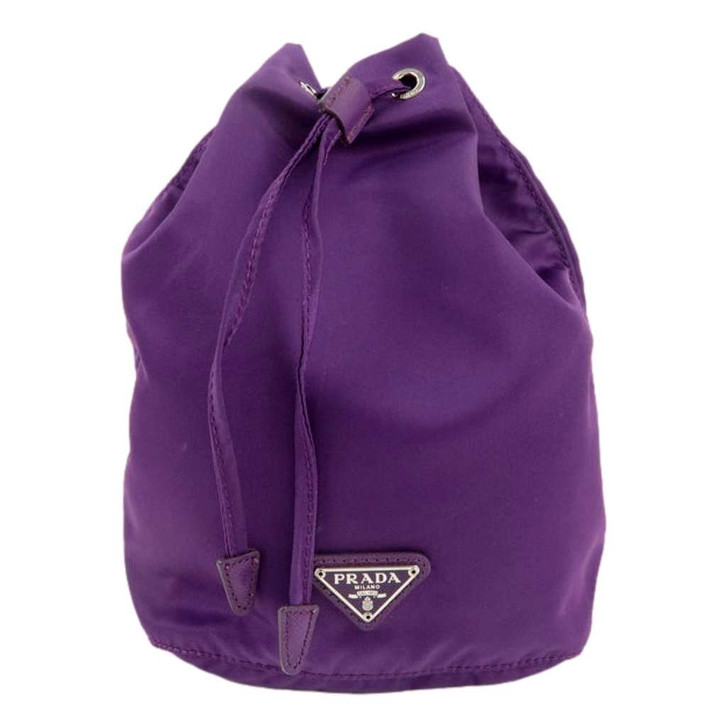 Prada Prada UVA Purple Tessuto Nylon Triangle Logo Drawstring Bucket Bag Purple Leather Never worn - Front View