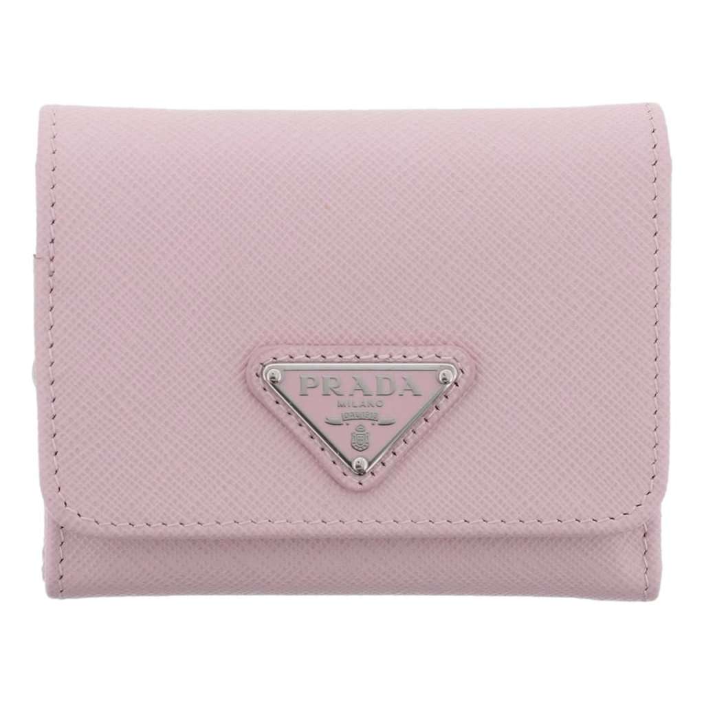 Prada Prada Saffiano Light Pink Leather Wallet Coin Zipper Trifold Triangle Logo Pink Leather Never worn - Front View