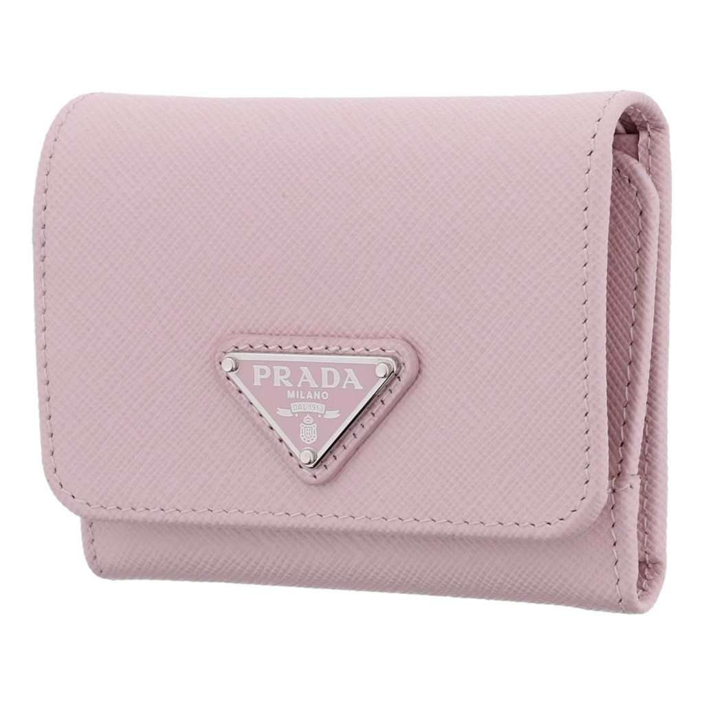 Prada Prada Saffiano Light Pink Leather Wallet Coin Zipper Trifold Triangle Logo Pink Leather Never worn - Back View