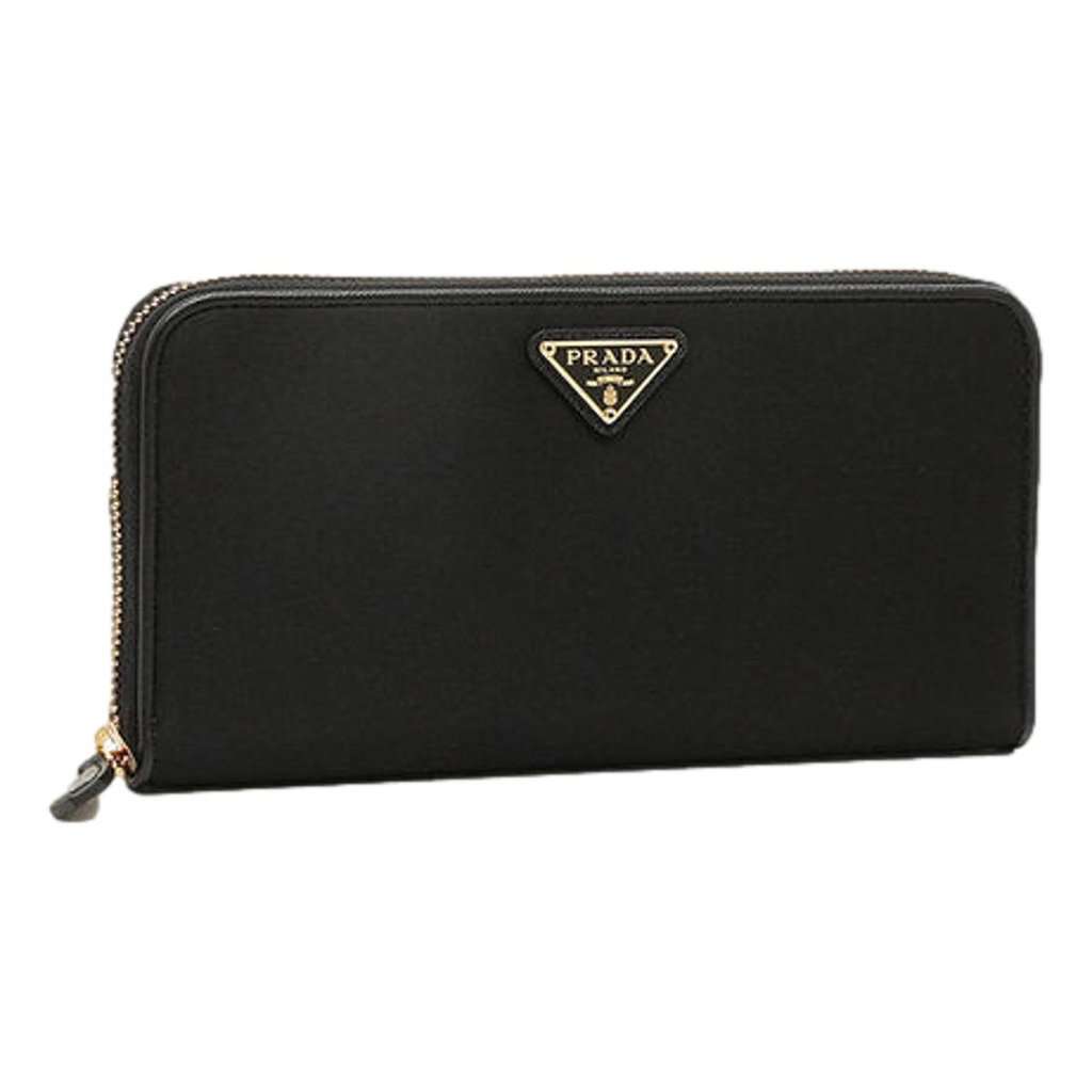 Prada Prada Black Tessuto Nylon Zip Around Wallet Gold Triangle Logo Black Leather Never worn - Front View