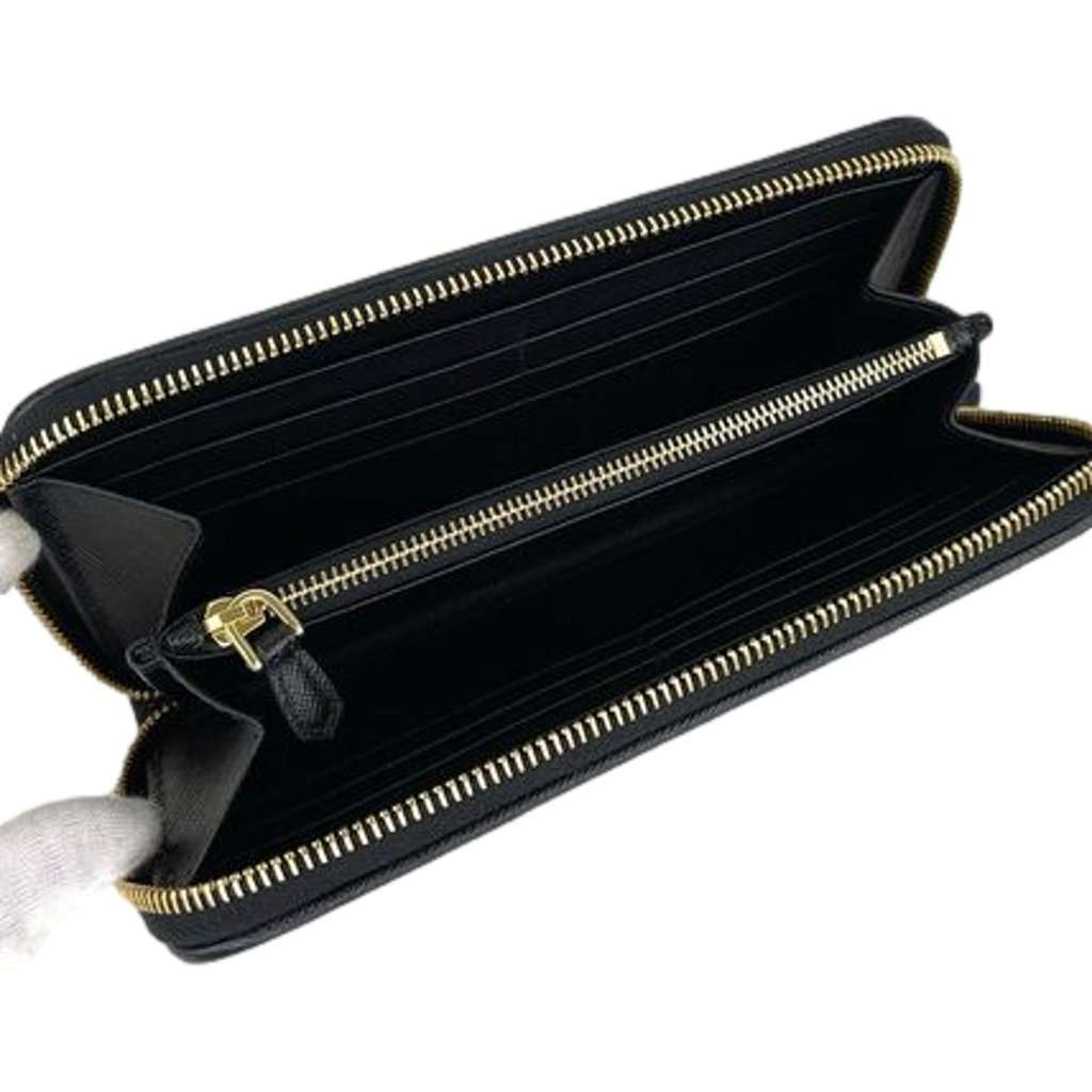 Prada Prada Black Tessuto Nylon Zip Around Wallet Gold Triangle Logo Black Leather Never worn - Box View