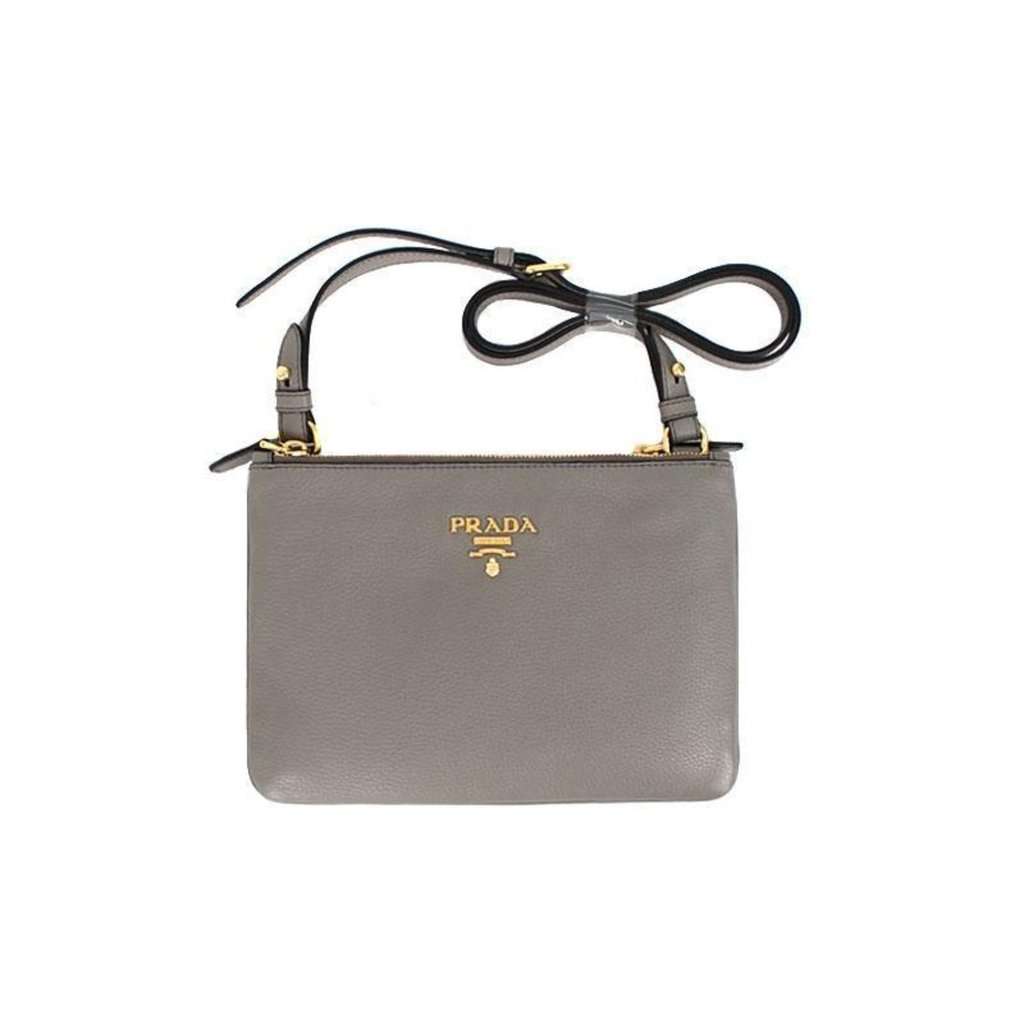 Prada Prada Vitello Phenix Argilla Gray Leather Logo Plaque Crossbody Bag Grey Leather Never worn - Front View