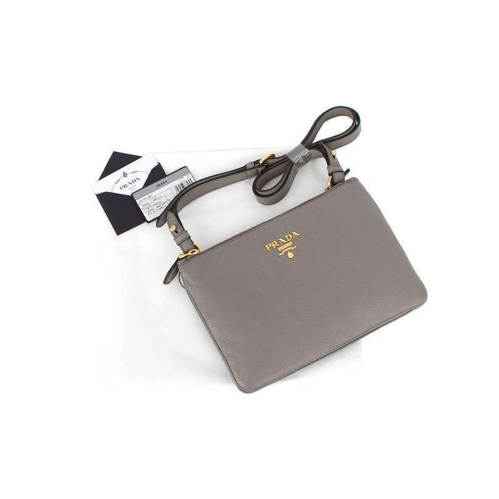 Prada Prada Vitello Phenix Argilla Gray Leather Logo Plaque Crossbody Bag Grey Leather Never worn - Back View