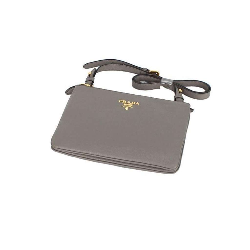 Prada Prada Vitello Phenix Argilla Gray Leather Logo Plaque Crossbody Bag Grey Leather Never worn - Inside View