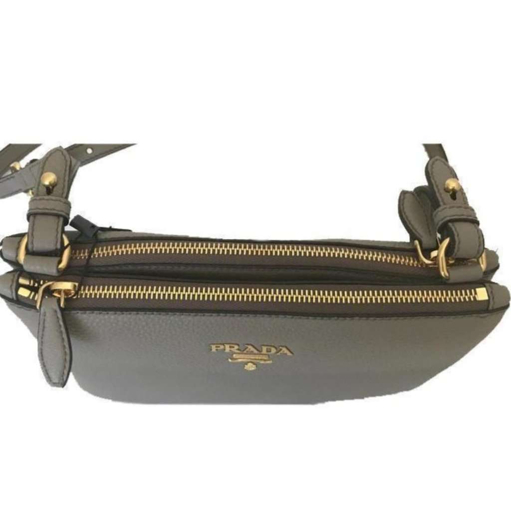 Prada Prada Vitello Phenix Argilla Gray Leather Logo Plaque Crossbody Bag Grey Leather Never worn - Model View