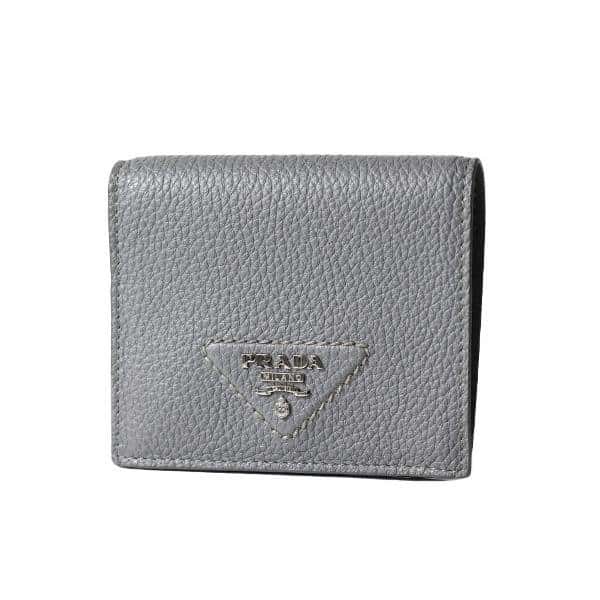 Prada Prada Marmo Marble Grey Vitello Daino Leather Silver Triangle Logo Bifold Wallet Grey Leather Never worn - Back View