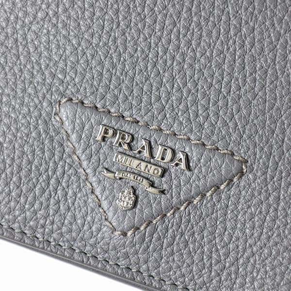 Prada Prada Marmo Marble Grey Vitello Daino Leather Silver Triangle Logo Bifold Wallet Grey Leather Never worn - Inside View