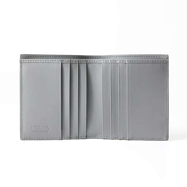 Prada Prada Marmo Marble Grey Vitello Daino Leather Silver Triangle Logo Bifold Wallet Grey Leather Never worn - Model View
