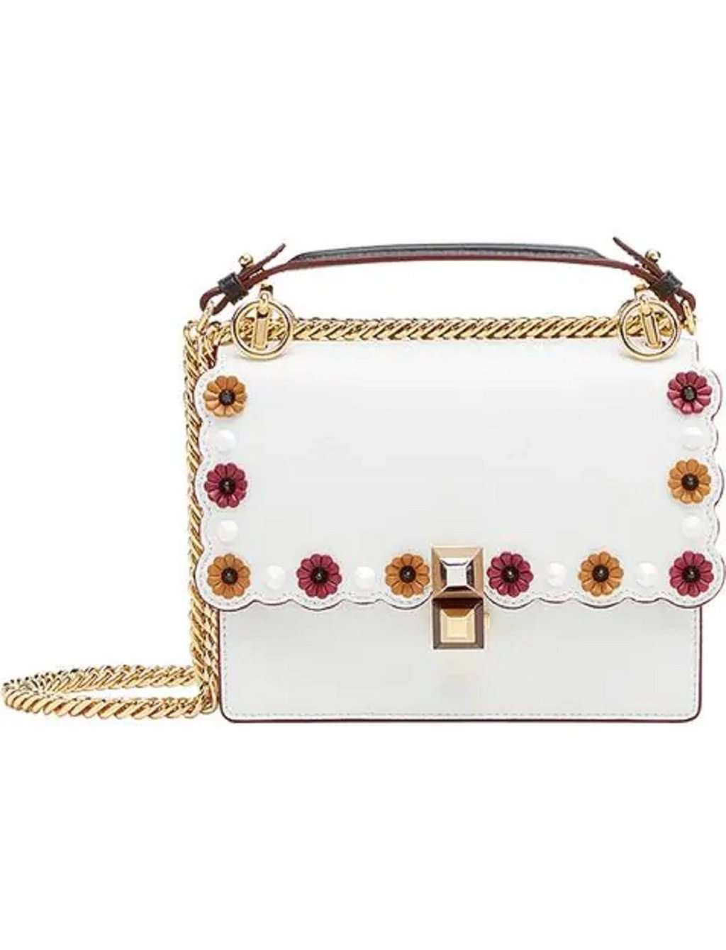 Fendi Fendi Kan I White Multi Color Flowers Leather Chain Bag White Leather Never worn - Front View