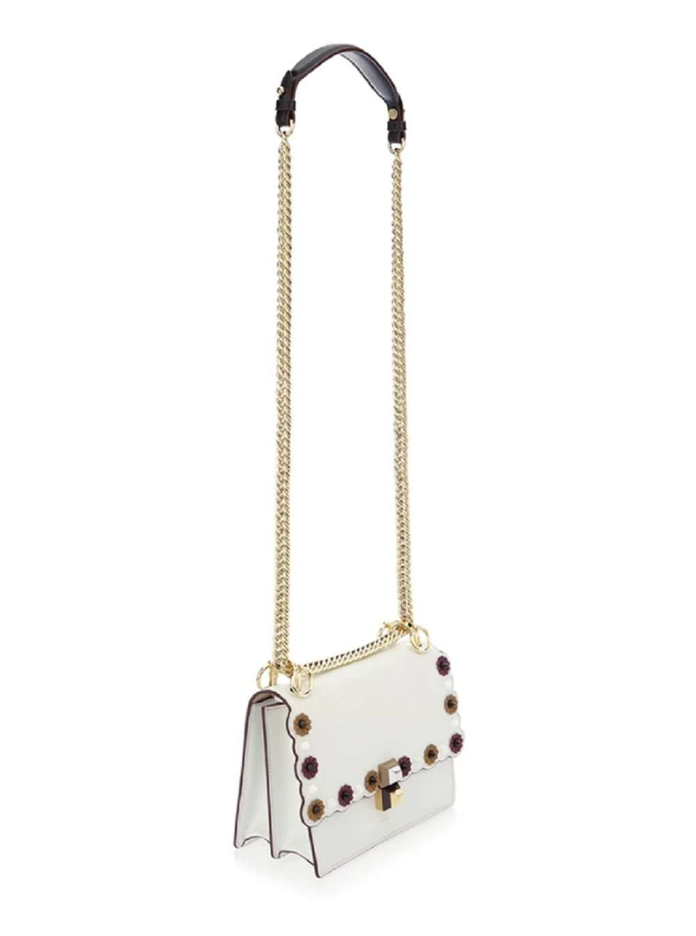 Fendi Fendi Kan I White Multi Color Flowers Leather Chain Bag White Leather Never worn - Back View