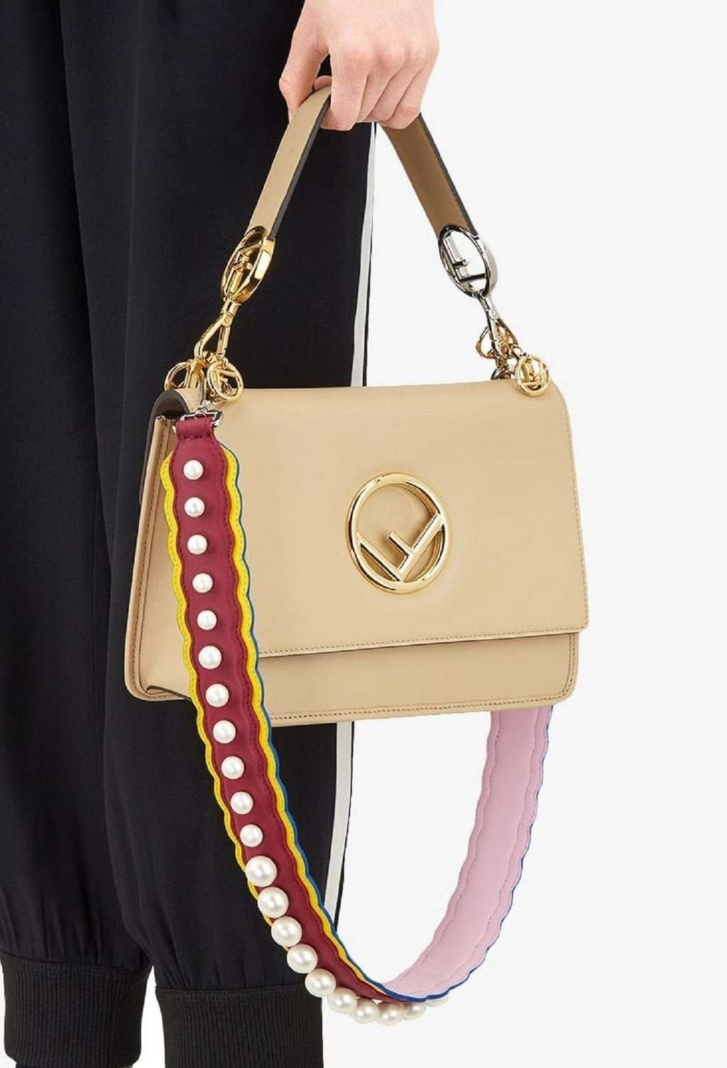 Fendi Fendi Strap You Pearl Embellished Black Cherry Lemon Shoulder Strap Red Leather Never worn - Model View
