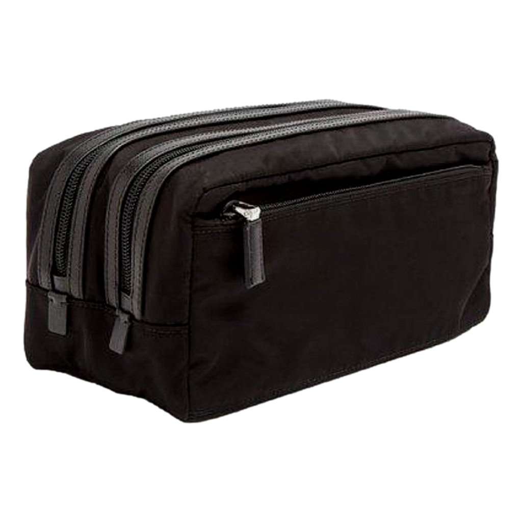Prada Prada Black Tessuto Nylon Saffiano Leather Trim Double Zip Necessaire Dopp Toiletry Bag Navy Never worn - Back View