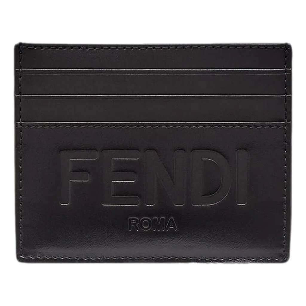 Fendi Fendi Roma Black Calfskin Leather Embossed Logo Card Case Wallet Navy Leather Never worn - Front View