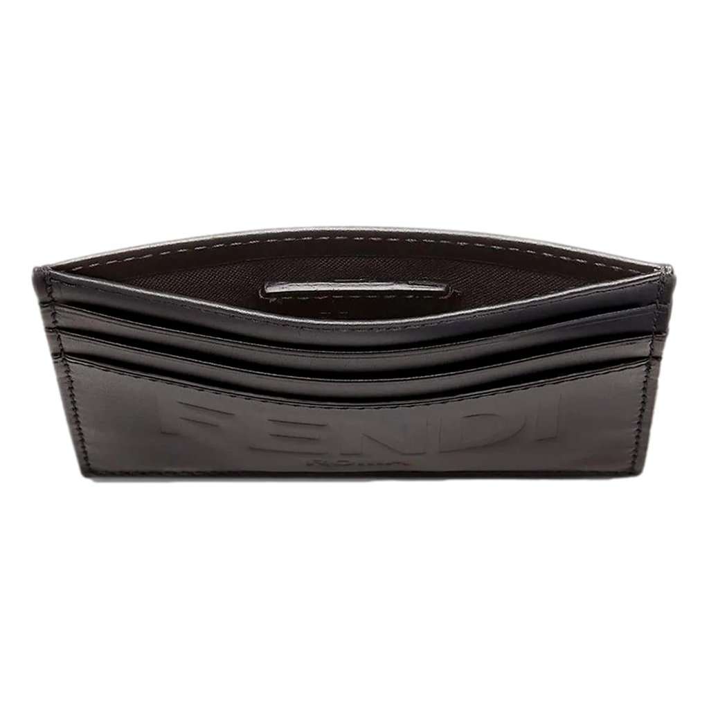 Fendi Fendi Roma Black Calfskin Leather Embossed Logo Card Case Wallet Navy Leather Never worn - Model View