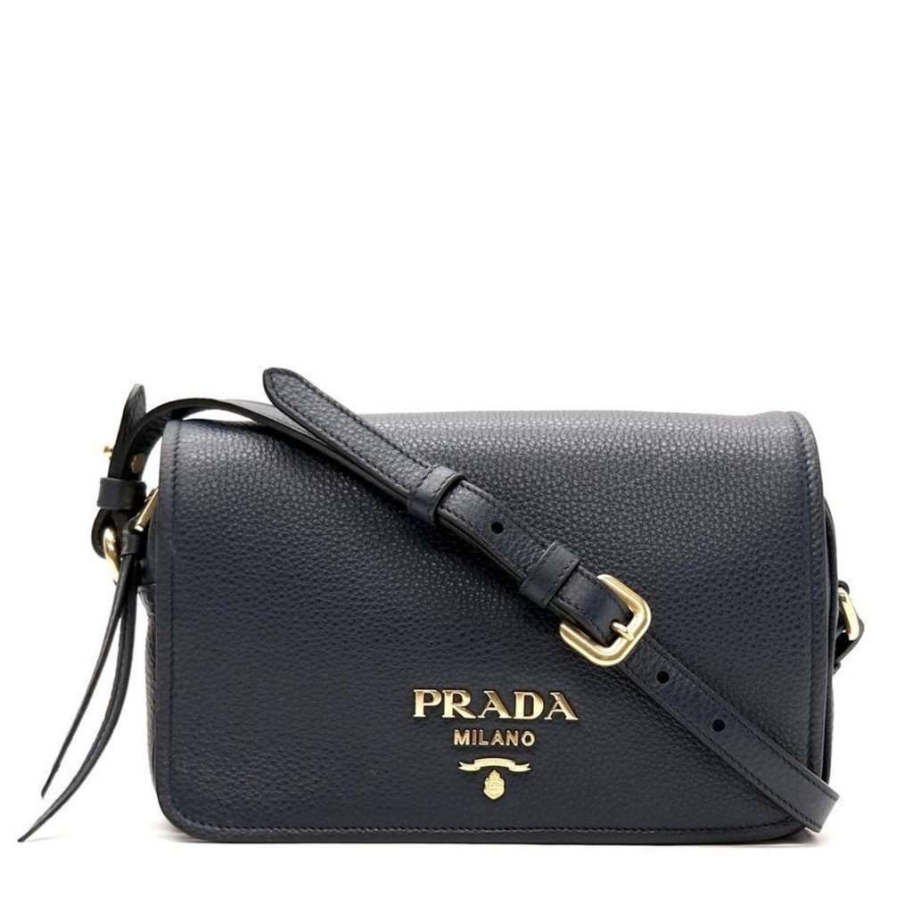 Prada Prada Vitello Phenix Baltico Blue Leather Flap Medium Crossbody Bag Blue Leather Never worn - Front View
