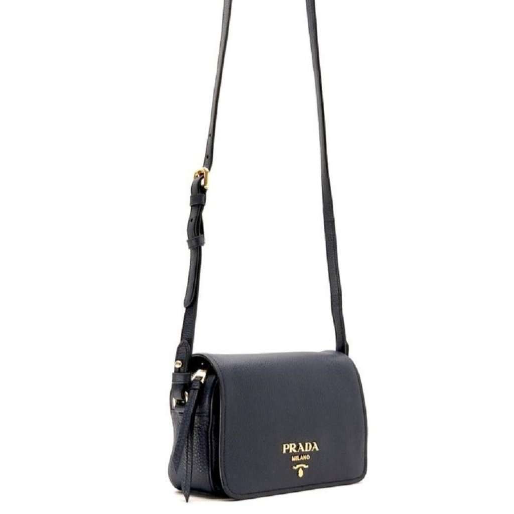 Prada Prada Vitello Phenix Baltico Blue Leather Flap Medium Crossbody Bag Blue Leather Never worn - Inside View