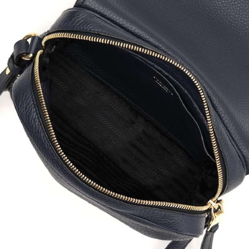 Prada Prada Vitello Phenix Baltico Blue Leather Flap Medium Crossbody Bag Blue Leather Never worn - Box View