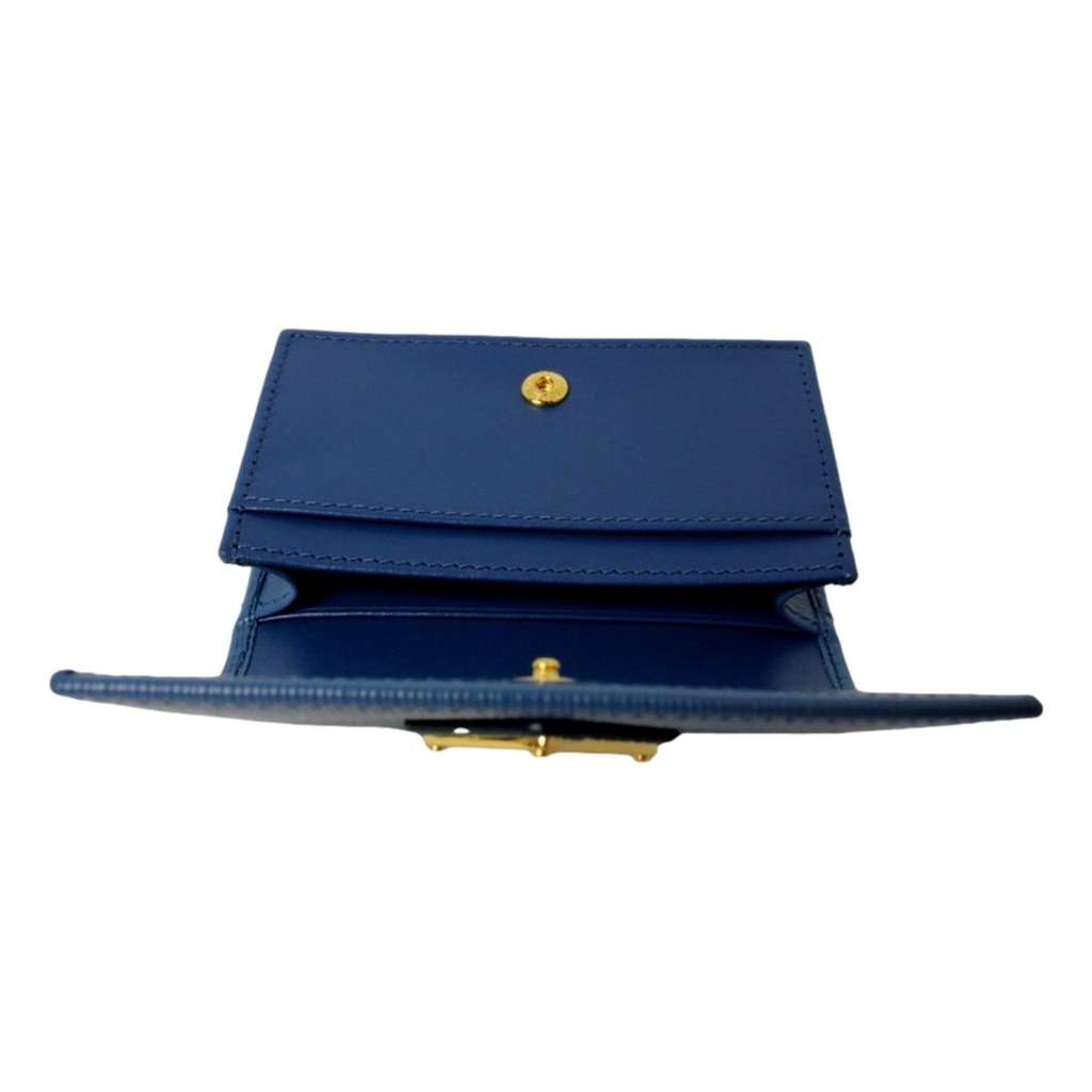 Prada Prada Blue Vitello Move Leather Triangle Logo Card Case Wallet Black Leather Never worn - Model View