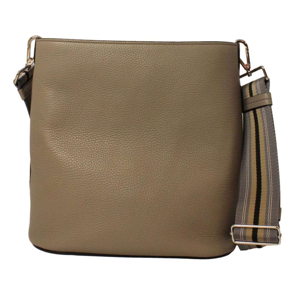 Prada Prada Vitello Phenix Grey Leather Stripe Strap Bucket Bag Crossbody Brown Leather Never worn - Back View