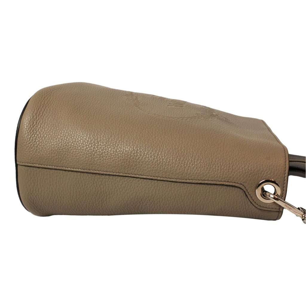 Prada Prada Vitello Phenix Grey Leather Stripe Strap Bucket Bag Crossbody Brown Leather Never worn - Model View
