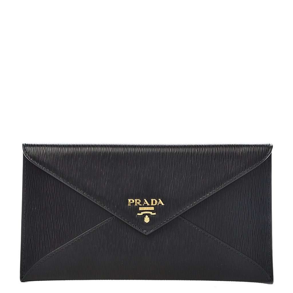 Prada Prada Black Vitello Move Leather Long Envelope Wallet Black Leather Never worn - Front View