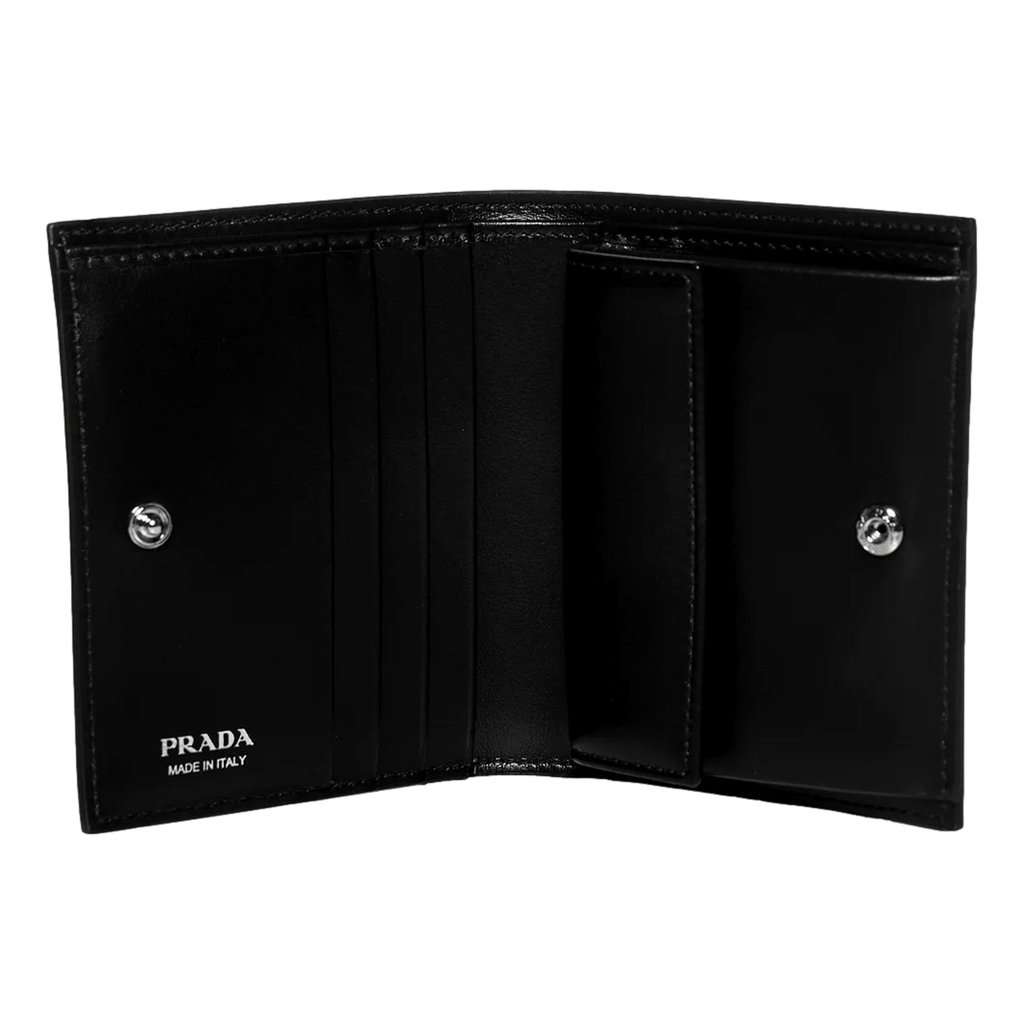 Prada Prada Bifold Black Polished Leather Triangle Logo Card Holder Wallet Black Leather Never worn - Back View